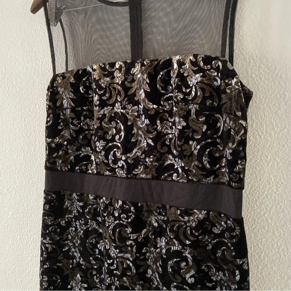 Scarlett Velvet Mesh Panel Metallic Filigree Dress Holiday Size 10 Glamorous - Picture 3 of 15